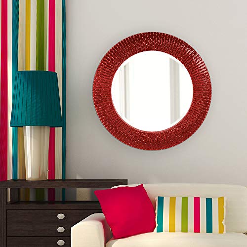 Image of Howard Elliott Collection Chateau Rectangular Wall Mirror, Ornate Scroll Frame with Beveled Glass, Decorative Accent Mirror, Ready to Hang Vertical or Horizontal, 42H x 31.5W x 1.75D, Red