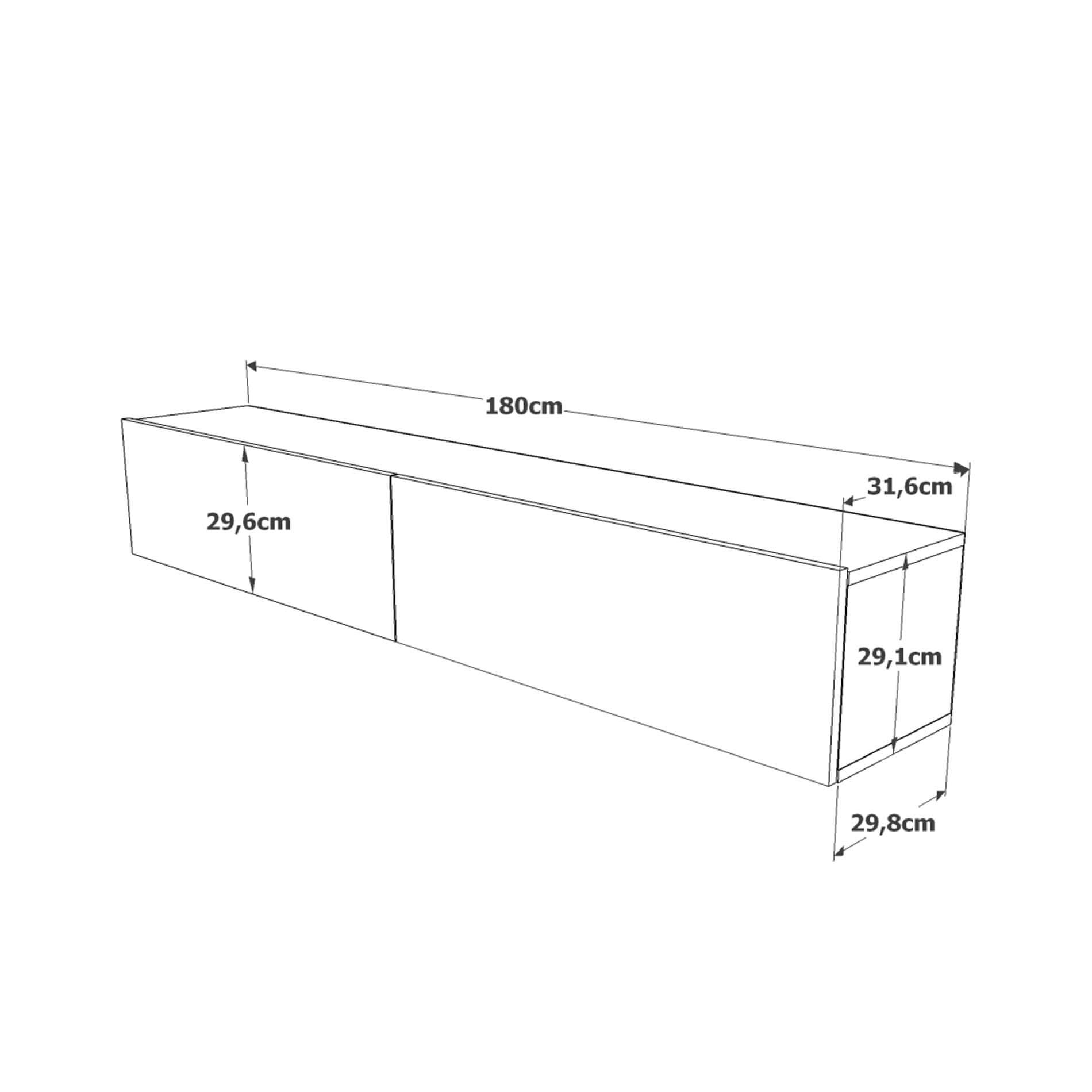 Rebecca Mobili Mueble para TV colgante, aparador colgante, roble claro, aglomerado, con 2 puertas, para salón moderno – Medidas (alto x ancho x profundo): 29,5 x 180 x 31,5 cm – Art. RE7211