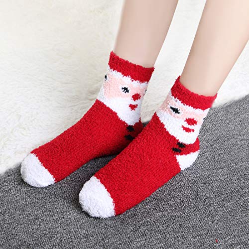 Image of floconssy Fuzzy Socks for Women Gifts, Fluffy Cozy Plush Soft Slipper Socks for Fall Winter Christmas Warm Home 5 /6 Pairs