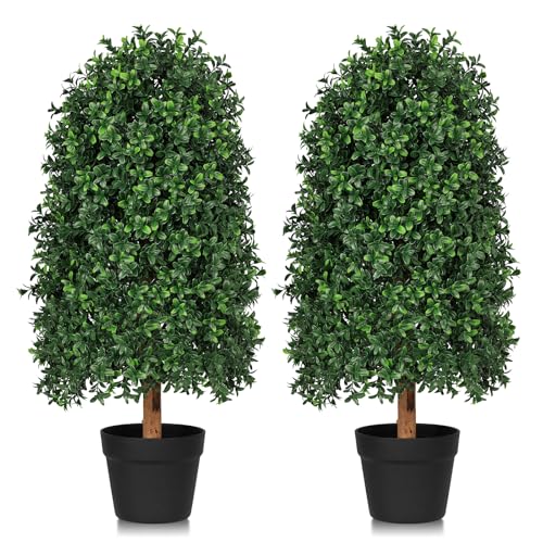 30 inch Artificial Boxwood Topiary Trees, Set of 2 Faux