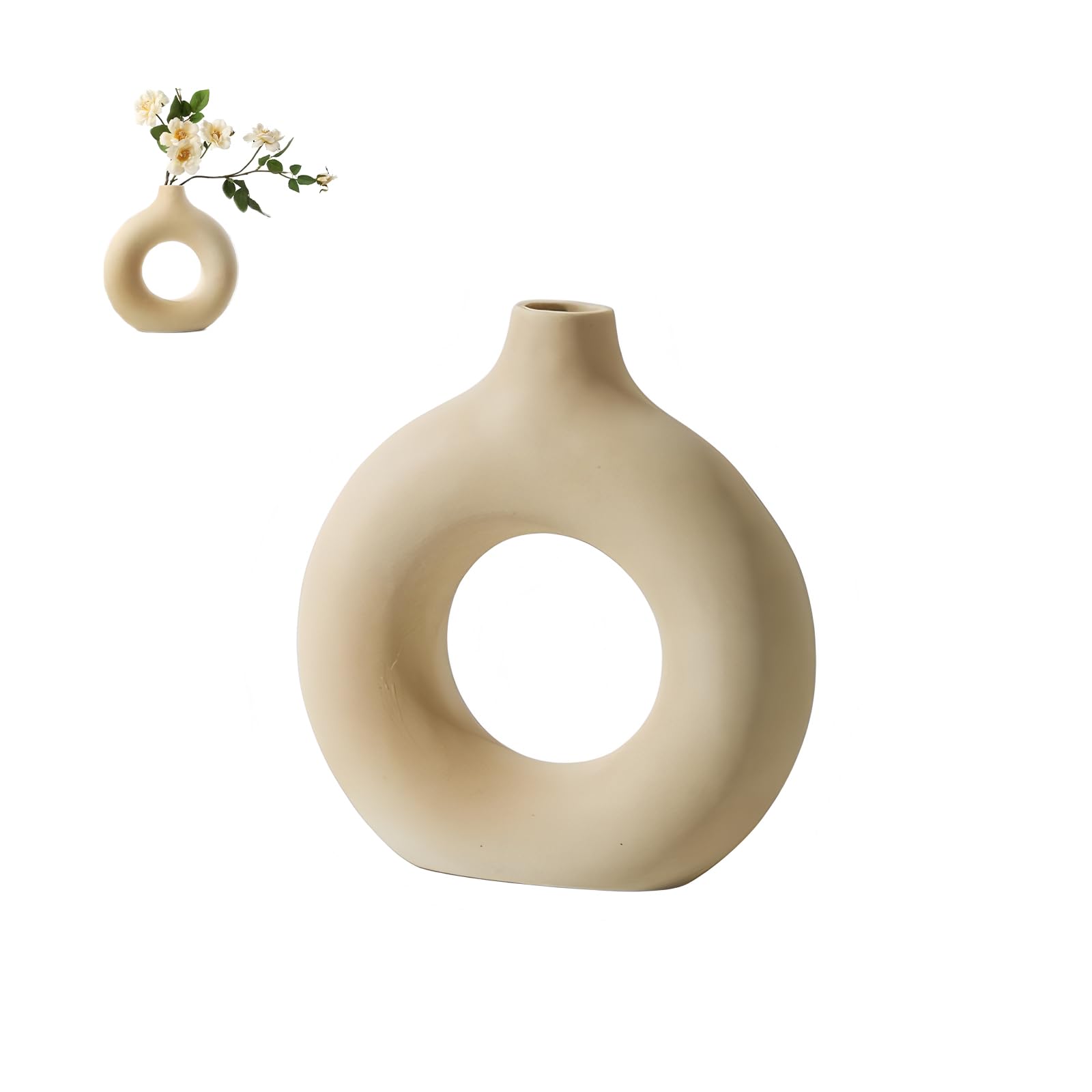Nricrlus 花瓶 陶器 花器 北欧 シンプル リング型 モダン 一輪挿し アート プランター モダン おしゃれ フラワーベース 飾り 生け花 家の装飾 手作り リビングルーム 装飾品 円形（イエロー）