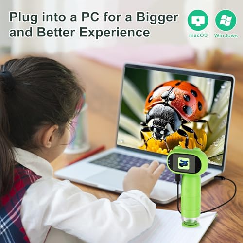 Image of 1000X Pocket Microscope for Kids - Railhorn Mini Microscope with 2 inch LCD Screen, 16MP Camera & 1080P Video, Handheld Magnifier with Light for Coins, Slides & Nature Exploration, STEM Toy for Ages 3-12