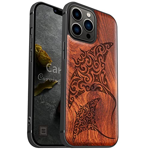 Coque pour iPhone 13 Pro Max MagSafe en bois gravé motif océan poétique