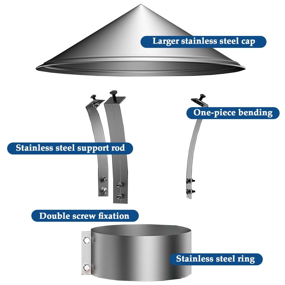 Tapas para chimeneas, Tapa Ajustable de Acero Inoxidable 304 para chimeneas Exteriores de 3,1" a 11,8" de diámetro - Tapa Superior Duradera (7,9") para protección contra