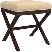 Hillsdale Morgan Backless Vanity Stool, Espresso X-Leg Wood Frame, Beige Upholstered Seat for Makeup Vanity, Bathroom or Ottoman