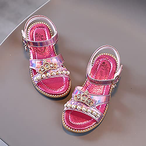 Girls Sandals Flat Pearl Children Shoes Big Kids Beach Shoes Girls Princess Shoes Toddler (Hot Pink, 30 Little Child)4