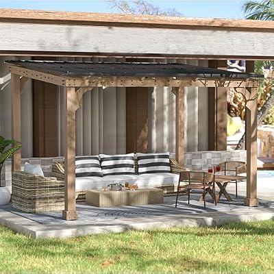 Yardenaler 10 x 12 FT Wooden Grill Gazebo with Sloping Metal Roof, Rainwater Drainage, BBQ Gazebo for Barbecue, Backyard, Garden, Light Mocha Brown