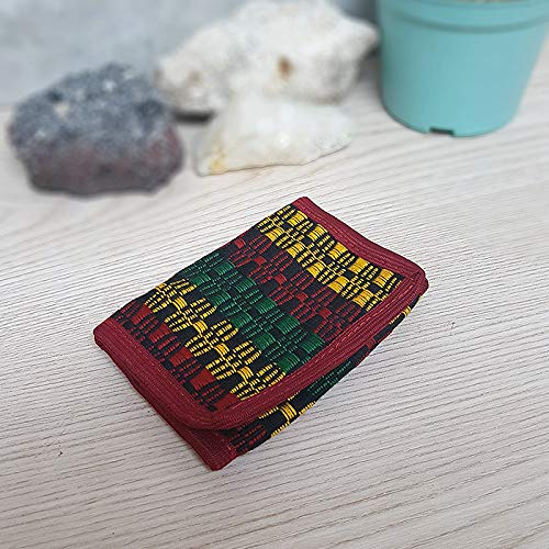 Mia Jewel Shop Rasta Woven Striped Slim Soft Trifold Wallet Coin Purse with Card Slots - Womens Unisex Fashion Handmade Bags Boho Travel Accessories (Red)2