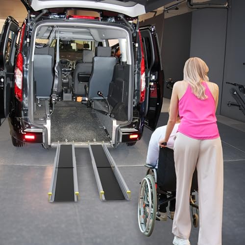 FIVMEN 2X Rollstuhlrampe Teleskop 76-122 cm Aluminium Rampe Rollstuhl Tragfähigkeit 300 kg Teleskoprampe Auffahrrampe Laderampe Verstellbare Tragbare für Rollstühle & Scooter