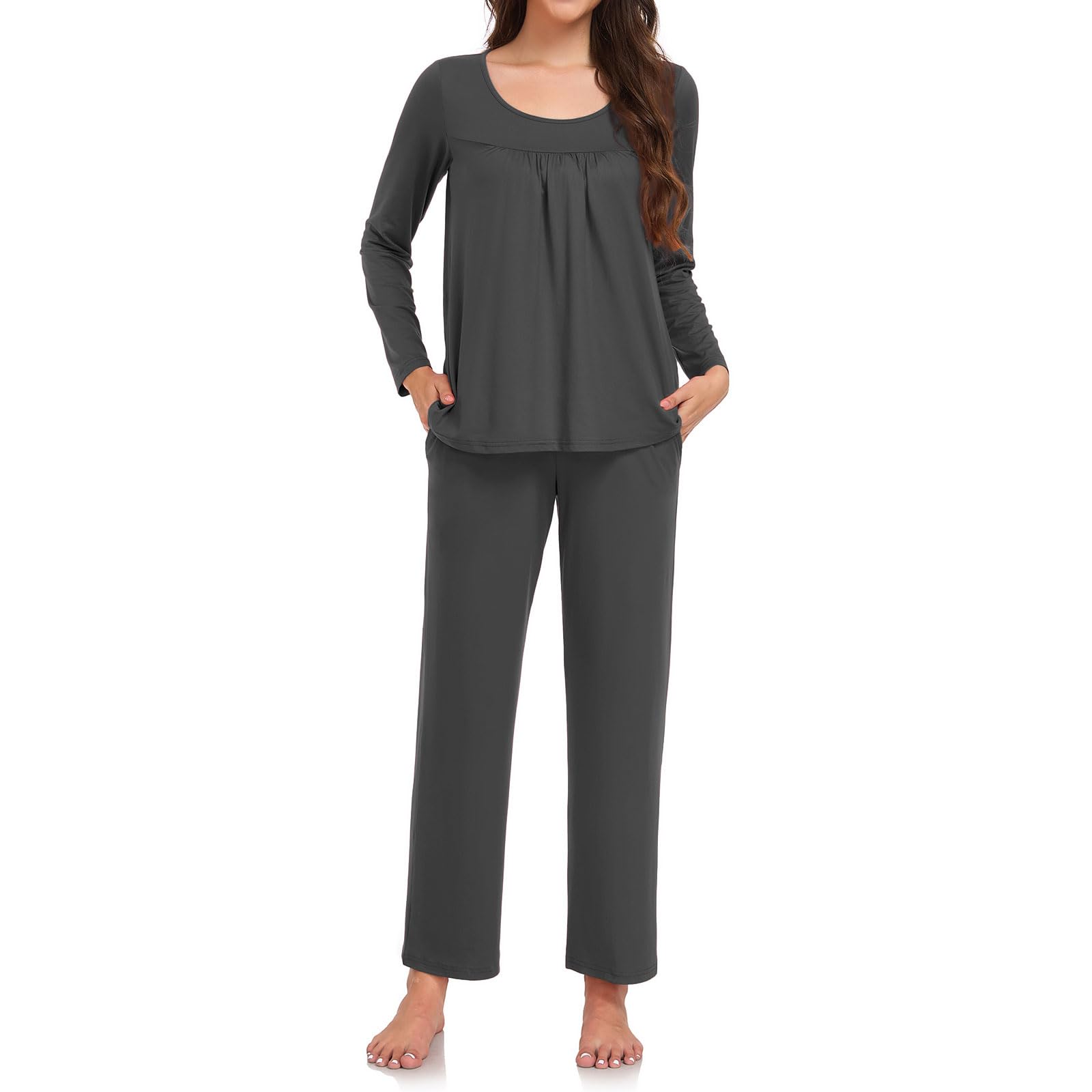 Pajama Sets for Women, Fall Long Sleeve 2 Piece Lounge Sleepwear Ladies Pjs Set with Pockets