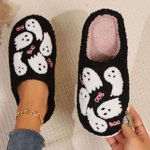 Halloween Slippers for Women Men Memory Foam Cozy Plush Fluffy Warm Cartoon Fuzzy Slippers Winter Holiday Slip-on Slides Comfortable Soft Indoor Outdoor House Shoes2