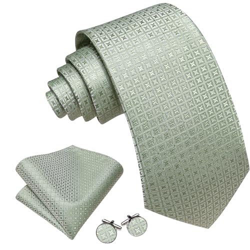 Image of Barry.Wang Classic Mens Ties Silk Necktie Pocket Square Cufflinks Set Woven Designer Wedding Business