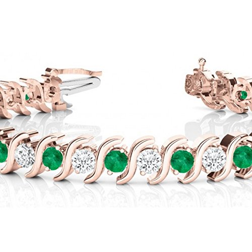 Emerald And Diamond Tennis S Link Bracelet 14K Rose Gold (4.00Ct) #TOP1