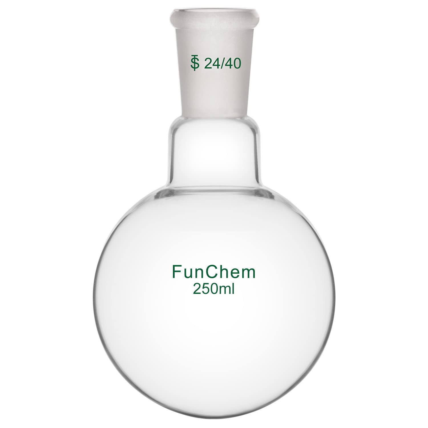 FunChem Single Neck 1 Neck Round Bottom Flask RBF, Glass Boiling Flask with 24/40 Standard Taper Outer Joint, 250 ml