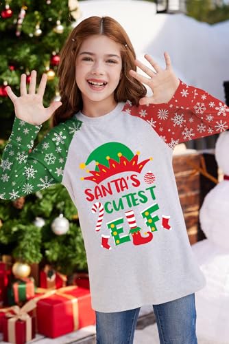 Image of BesserBay Girl's Christmas Buffalo Plaid Raglan Top Funny Holiday Graphic Shirt 4-14 Years