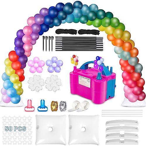 Toosci Balloon Arch Kit and Pump, 9Ft Height & 10Ft Width Adjustable Balloon Arch Holder Stand with Base, Water bag, Balloon Clips, Knotter for Wedding Graduation Birthday Party Supplies Decoration