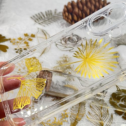 Image of 50PCS Boughs and Flowers Stickers Aesthetic PET Stickers Gold Stamp Decal Waterproof Decorative Decals for Scrapbook DIY Crafts Album Bullet Journal Planner Water Bottles Laptop Phone (Gold Stamp-C)