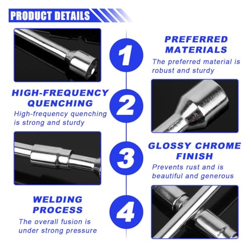 14 Inch Universal Iron Cross Wrench, Folding Lug Wrench, 4-Way Heavy Duty Tire Wrench (17mm, 19mm, 21mm & 23mm), Wheel Nut Sliding Wrench for Car, Truck, SUV, RV, Van - Image 4