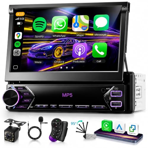 Radio para auto con pantalla táctil retráctil de 7 pulgadas miniatura 1