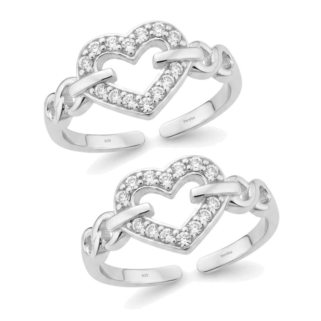 925 Sterling Silver Heart Design Adjustable Toe Ring for Women | Cubic Zirconia Studded Open Toe Ring | Hypoallergenic Silver Foot Jewellery-image-25