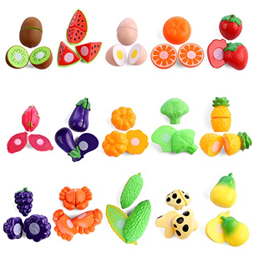 CT-Tribe Einkaufskorb Kinder, 40St Obst und Gemüse zum Schneiden Kinderküchen Zubehör Kaufmannsladen Einkaufskorb… – Bild 6