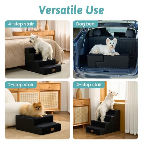 Image of COZY KISS Dog Stairs for Small Dogs, 4 Step Pet Stairs for Beds & Couches