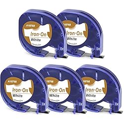 Bordadora De Etiquetas Textiles MarkField Cinta de Planchado Compatible para usar en lugar de Dymo LetraTag Iron on Fabric Etiquetas Textiles, Negro sobre Blanco para Dymo LetraTag LT-100H LT-100T LT-110T QX 50 XR 2000, 12mm x 2m