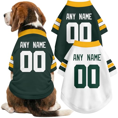 Image of Green Bay Dog Clothes Jersey Style Personalized Pet T Shirt with Custom Name Number for Small Medium Large Dogs