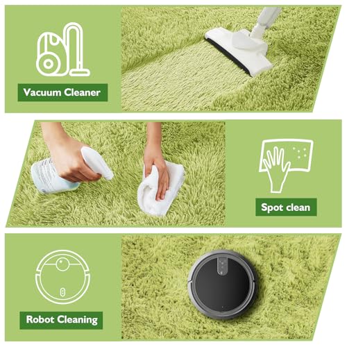 Shag Area Rug for Bedroom 3x5,Green Fluffy Area Rugs for Living Room,Soft Fuzzy Rug Non-Shedding Indoor Plush Carpet for Kids Bedroom Nursery Dorm Home Decor