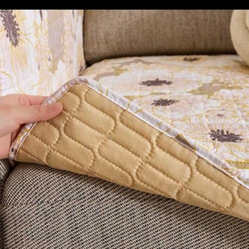 Image of HOMETHREADS Anti-Skid Sofa Protector Mat: Premium Printed Cotton Slipcover with Strong PVC Non-Slip Backing, (White Yellow, 1 Seater Large| 90x75cm)