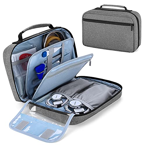 Image of Damero Stethoscope Carrying Case Holds 2 Stethoscopes and BP Cuffs, Gray | Portable Stethoscope Case Compatible with 3M Littmann /ADC /Omron /MDF, Slots and Pockets for Nurse Accessories, Bag Only