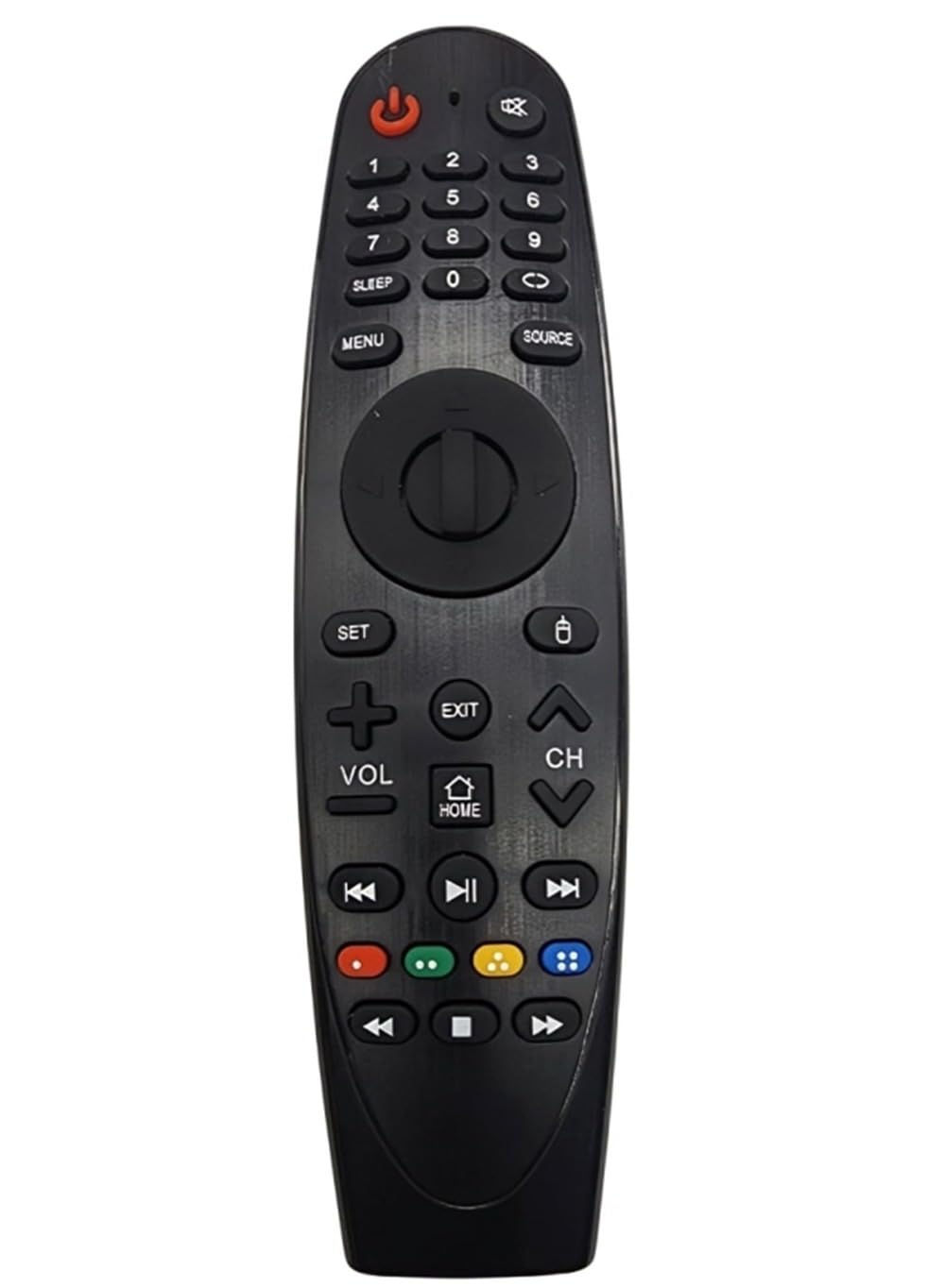 Фронт view of the black remote control for W Box KT50BF satellite receiver, showing all buttons.