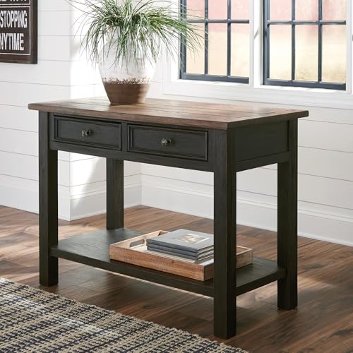 Image of Signature Design by Ashley Tyler Creek Farmhouse Console Table, 2 Drawers | Behind couch table, Solid and engineered wood and veneers, 22-inch deep display shelf, Farmhouse sofa table