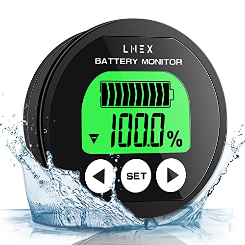 LNEX RV Battery Monitor, 0-500A Accurate Voltmeter Battery Monitor with Shunt for 8-120V Batteries, Backlight Waterproof Screen Battery Meter with 7FT Cable, Ideal for Car/Boat/ Caravan/RV/Golf Cart