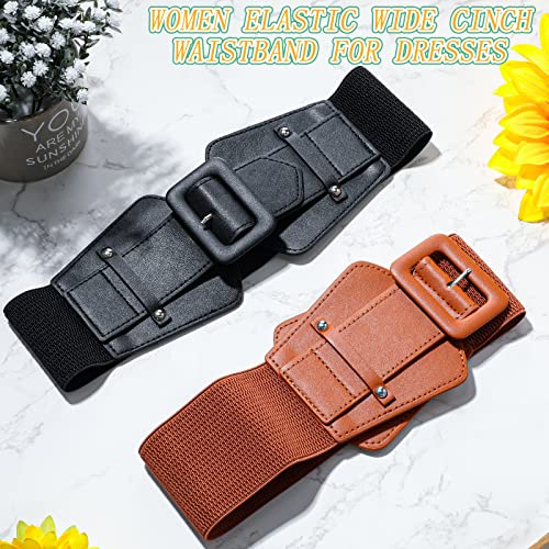 Geyoga 2 Pieces Women Wide Stretchy Cinch Waist Belts Corset Retro Chunky Buckle Belts Stretchy Waistband Dresses4