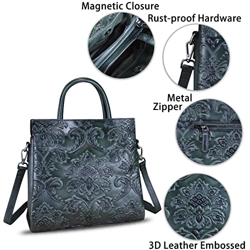 Image of Genuine Leather Satchel for Women Top Handle Handbag Handmade Embossed Vintage Satchel Crossbody Handbags Purse Bag