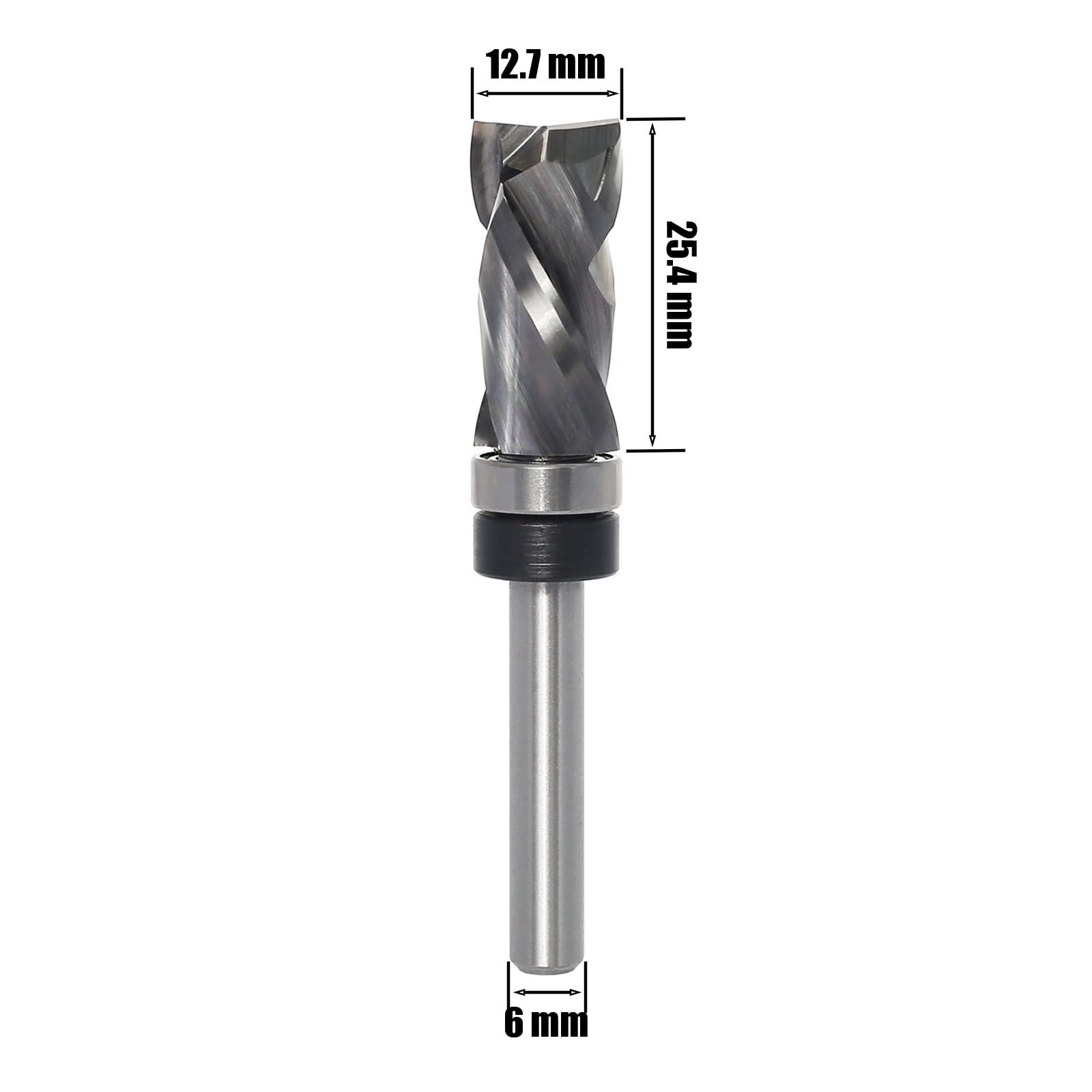 Fresa de enrasado en espiral de 6 mm, corte de compresión hacia arriba y hacia abajo, fresa en espiral para fresadora superior, diámetro de corte de 12,7 mm, longitud de corte de 25,4 mm,