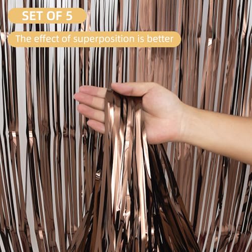 Image of 5 Pack Brown Fringe Backdrop 3.2ft x 8.2ft Silver Foil Fringe Curtains Party Tinsel Curtain Backdrop Streamers for Birthday Party Decoration Wedding Christmas Decoration (Brown)