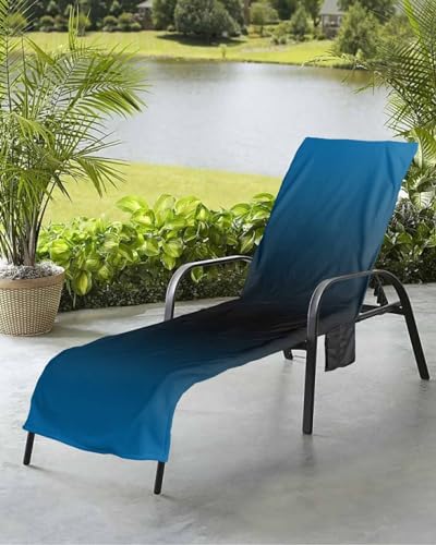 Beach Pool Patio Lounge Chaise Chair Cover Towel with Pockets,Black Blue Absorbent & Quick Dry Microfiber Towel Cover Bag Summer Travel Accessories Modern Abstract Minimalist Geometric Striped