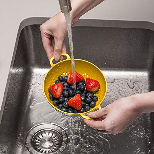 Zeal Melamine Berry Colander Small Kitchen Strainer Sieve with Easy Grip Handles, 15cm, Mustard Yellow - Image 3