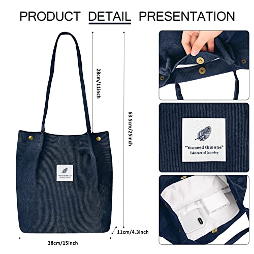 Image of Ayieyill Corduroy Tote Bag for Women Canvas Shoulder Cord Purse with Inner Pocket