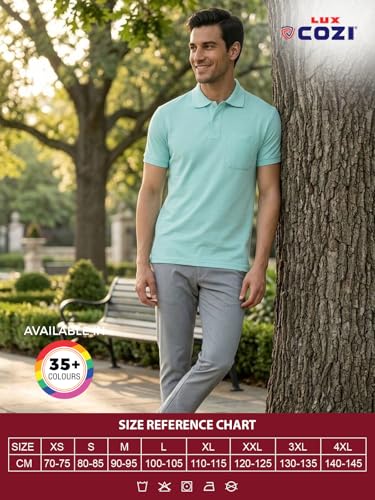 Image of Lux Cozi Men's Polo T-Shirt Regular Fit Half Sleeves with Pocket | Cotton Blend Polo Neck Collar T-Shirt for Men | Casual, Office Comfortable Breathable T-Shirt | Stylish Plain Tee