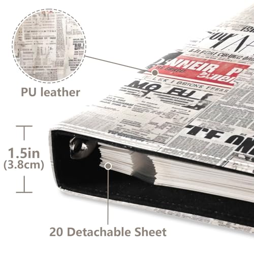 Álbum de fotos con textura de periódico vintage, adhesivo autoadhesivo para fotos 3x5, 4x6, 5x7, 6x8, álbum de scrapbooking de 3 anillos, 20 páginas en blanco, álbum magnético miniatura 4