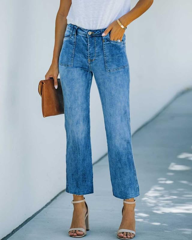 HUNGSON Women's Wide Leg Jeans High Waisted Stretchy Capri Pants Loose Denim Pants2