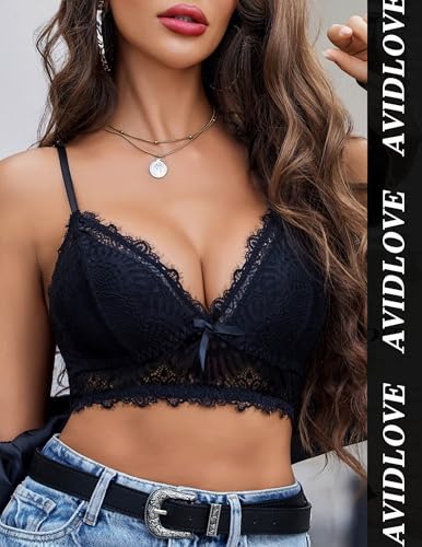 Image of Avidlove Bralette Wireless Lace Camisole V-Neck Double-Layered Crop Top