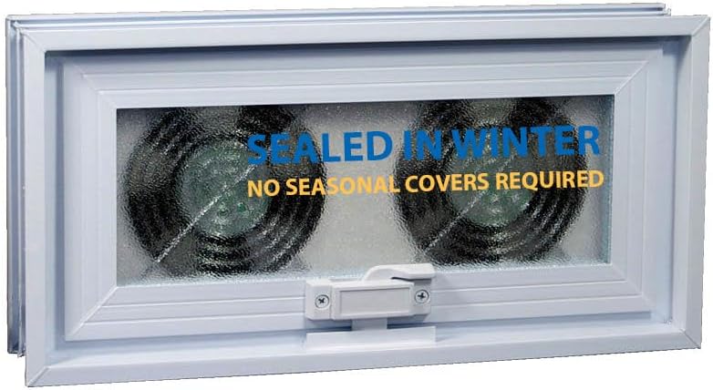 Crawl Space Power Vent – Foundation Vent Replacement for 16" x 8" Openings – 160 CFM Exhaust Fan – Sealed Vinyl Window Design with Double Pane Glass – Fan Turns On When Opened – Made in USA (White)