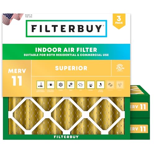 Filterbuy 20x20x4 Air Filter MERV 11 Allergen Defense (3-Pack), Pleated HVAC AC Furnace Air Filters Replacement (Actual Size: 19.50 x 19.50 x 3.63 Inches)
