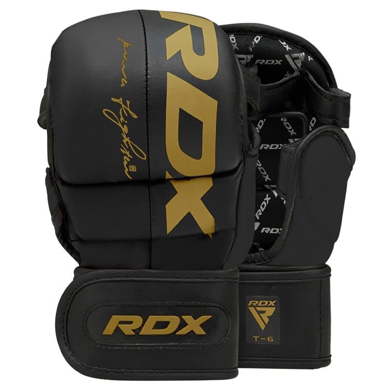 RDX MMA Sparring Gloves Martial Arts, Muay Thai, Kickboxing, Ventilated Open Palm for Grappling, Karate Mitts for Adults (Golden, M)