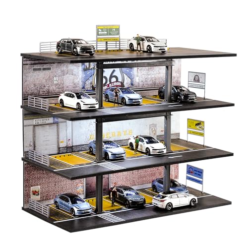 1/64 Scale Display Case 4 Layers 20 Parking Spaces Parking Garage Moldel for Diecast Toy Car Display Case with LED Light Collection Gift