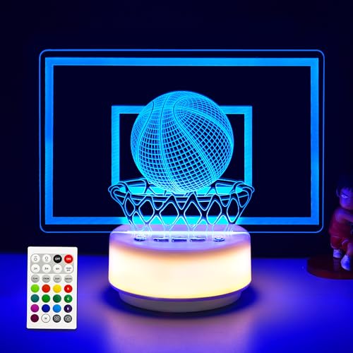 MTDYHY Classic Basketball Night Light Dunk Decor Lamp,14 Colors Pattern & Warm White Base Sports...